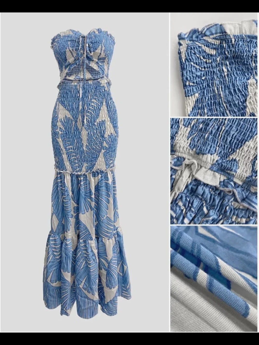 CHICME Floral Printed Tie Ruched Shirred Bandeau Slim Fit Ruffle Hem Dress.NWOT - Picture 3 of 6